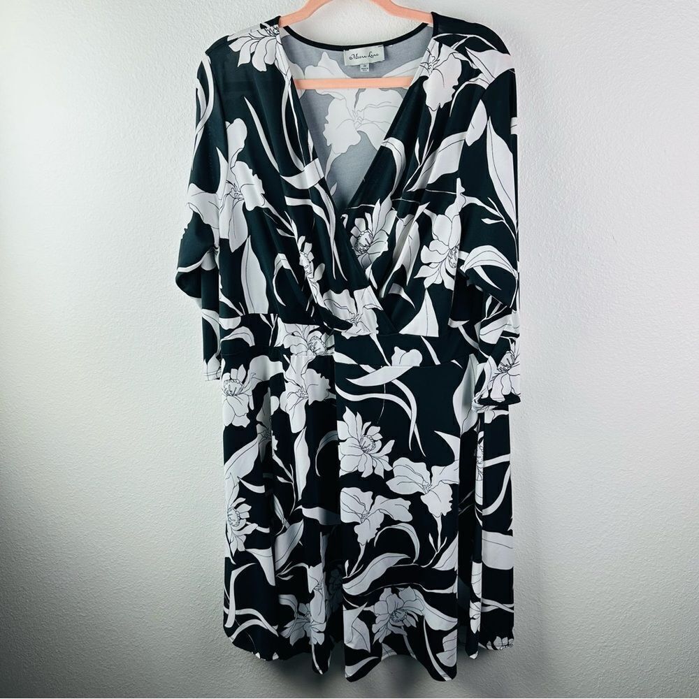 Meera Lane Black White Floral Surplice Top Dress Size 3X